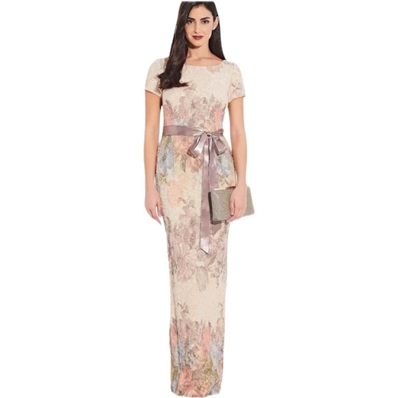 BHLDN Adrianna Papell Dress Melinda Floral Matelasse Column Gown 2‎ - Picture 1 of 16